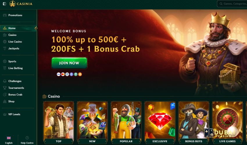 Casinia Casino User interface