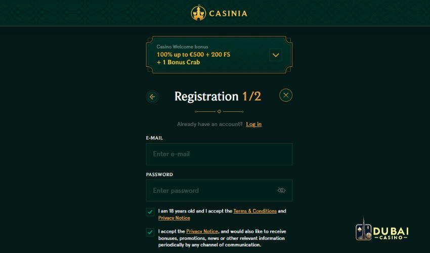 How to sign up at Casinia Casino